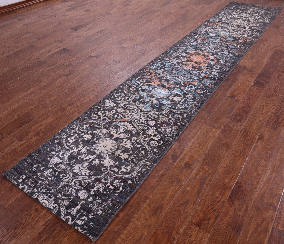 Runner Modern Wool and Silk Handmade Rug 2' 6" X 14' 0" Q11837