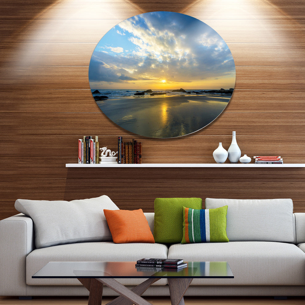 Beautiful Sunrise And Seashore, Seashore Disc Metal Artwork, 23"
