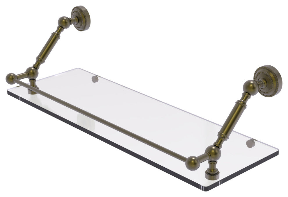 Dottingham 24" Floating Glass Shelf with Gallery Rail, Antique Brass