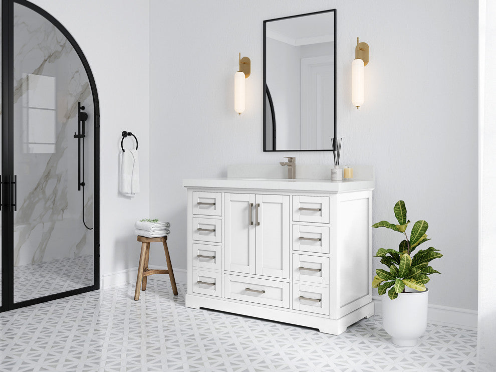 Boston 48 Single Sink Bath Vanity in White 2" Venatino Quartz
