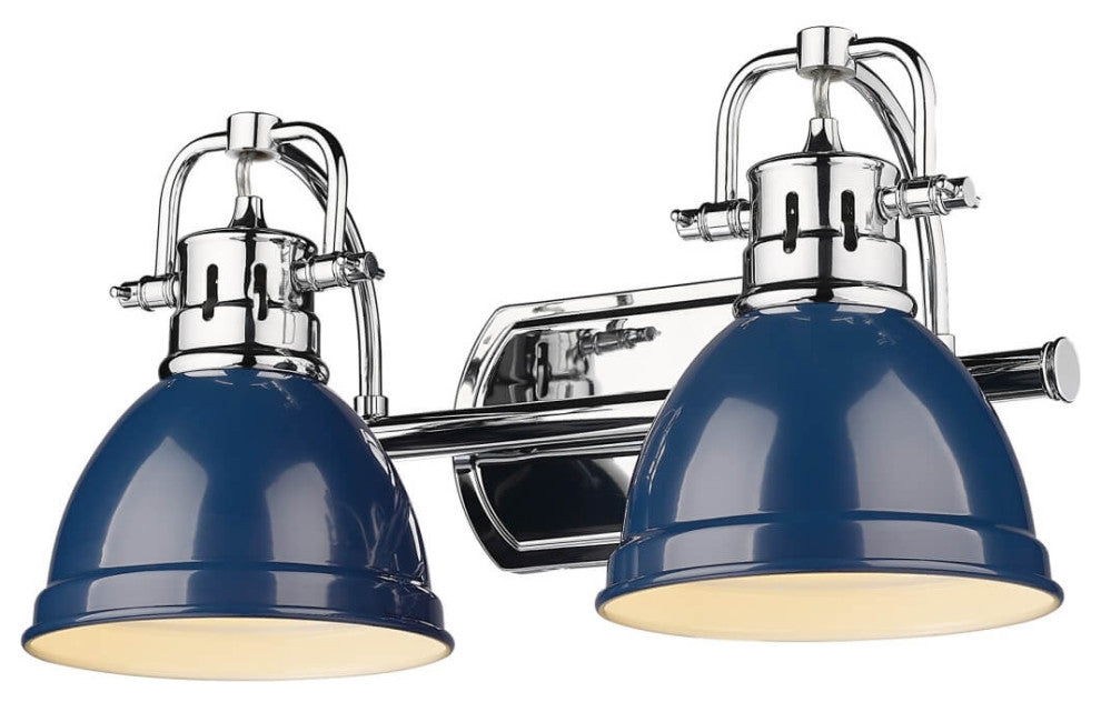 2 Light 17" Bath Vanity Light, Chrome With Navy Blue Shade