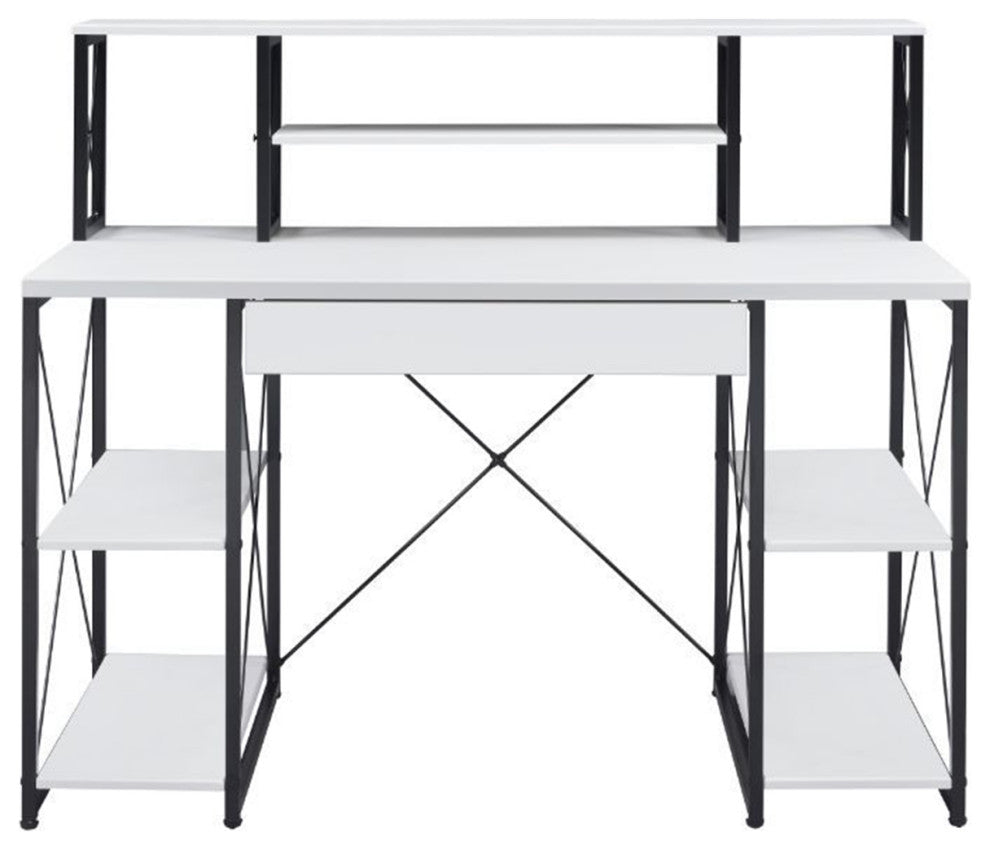 Wooden Writing Desk With Open Shelves, White