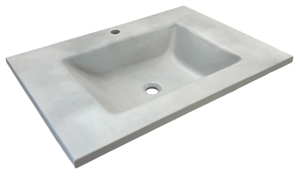 31" Single Concrete Rectangular Sink Top with Rectangle Sink, Light Gray