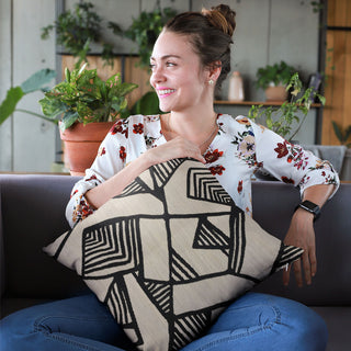 Plutus Black Beige Architecture Geometric Luxury Throw Pillow, 24"x24"