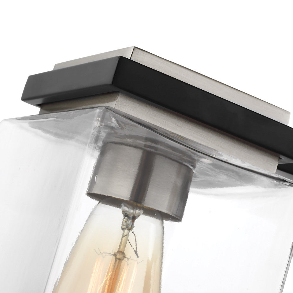 Crossroads 3-Light Semi-Flush Fixture, Matte Black With Clear Glass