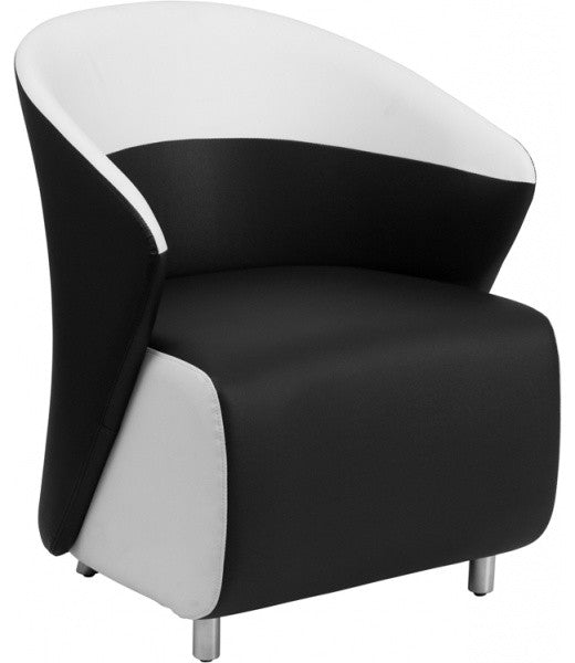 Black Leather Curved Barrel Back Lounge Chair With Melrose White Detailing