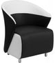 Black Leather Curved Barrel Back Lounge Chair With Melrose White Detailing