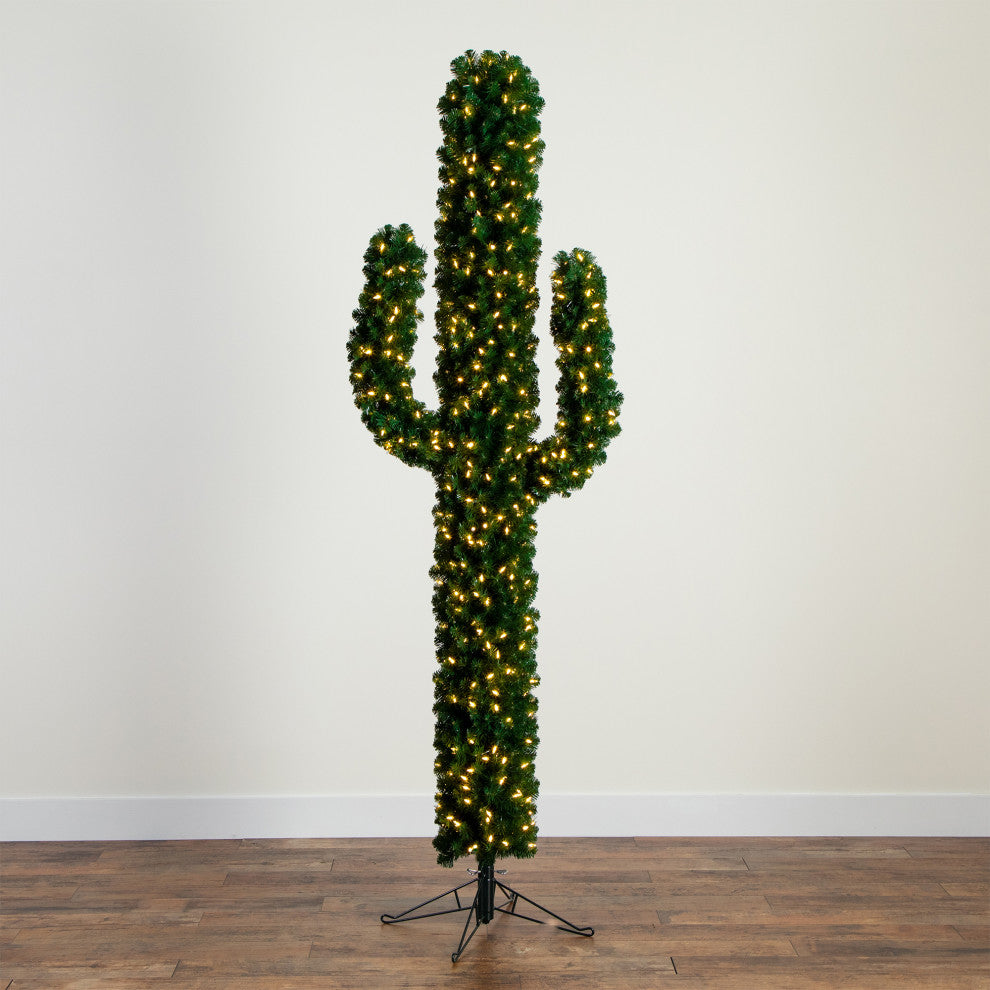7ft. Pre-Lit Artificial Cactus Christmas Tree With 500 Micro LED Lights