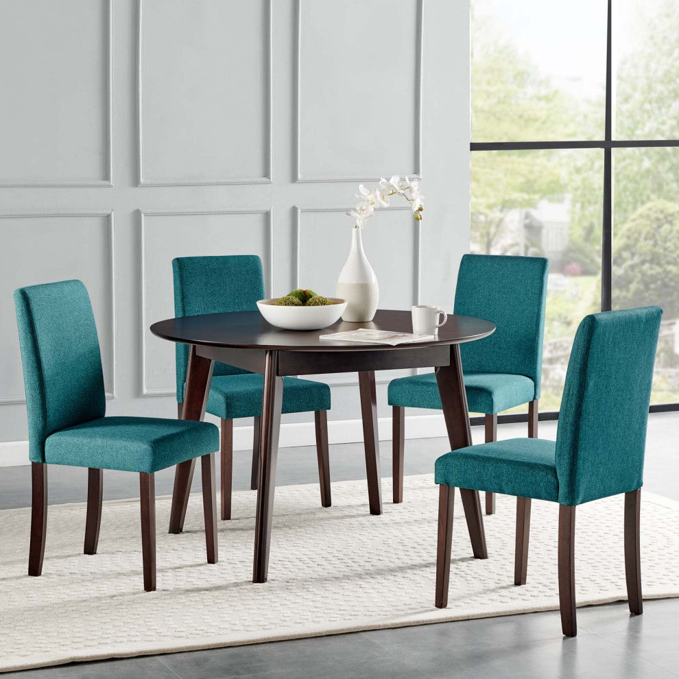 Side Chair and Table Set, Fabric, Drak Brown Teal Blue, Cafe Bistro Restaurant