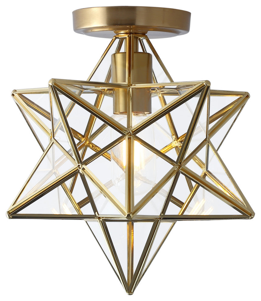 Gold 1-Light Moravian Star Ceiling Light Modern Geometric Semi Flush Mount Light