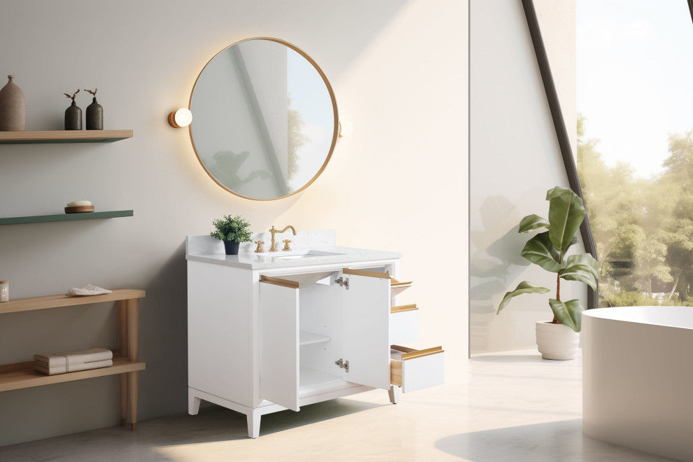 Vanity Art Bathroom Vanity With Sink, White, 42" Single