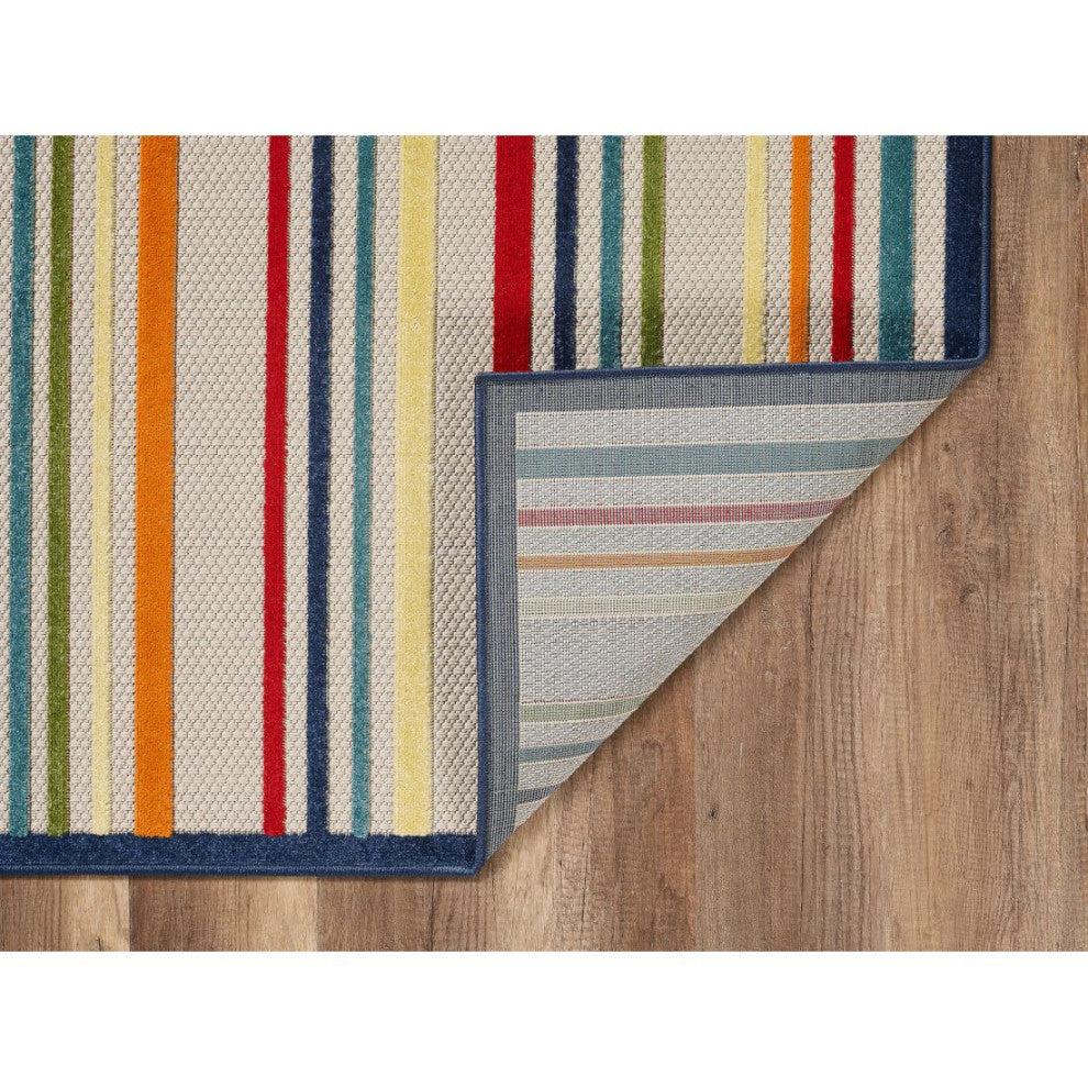 KAS Calla 6927 Ivory/Multi Stripes Area Rug, 6'7" x 9'