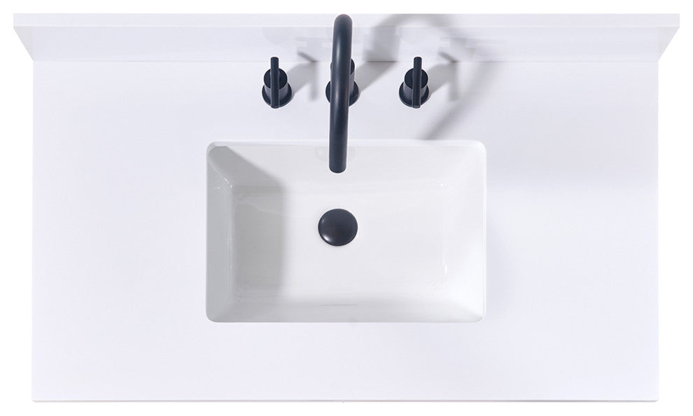 Andalo Engineered Stone Vanity Top, Snow White With White Sink, 37"