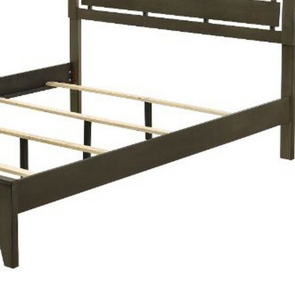 Benzara BM252738 Queen Bed With Slatted Panel Headboard, Brown