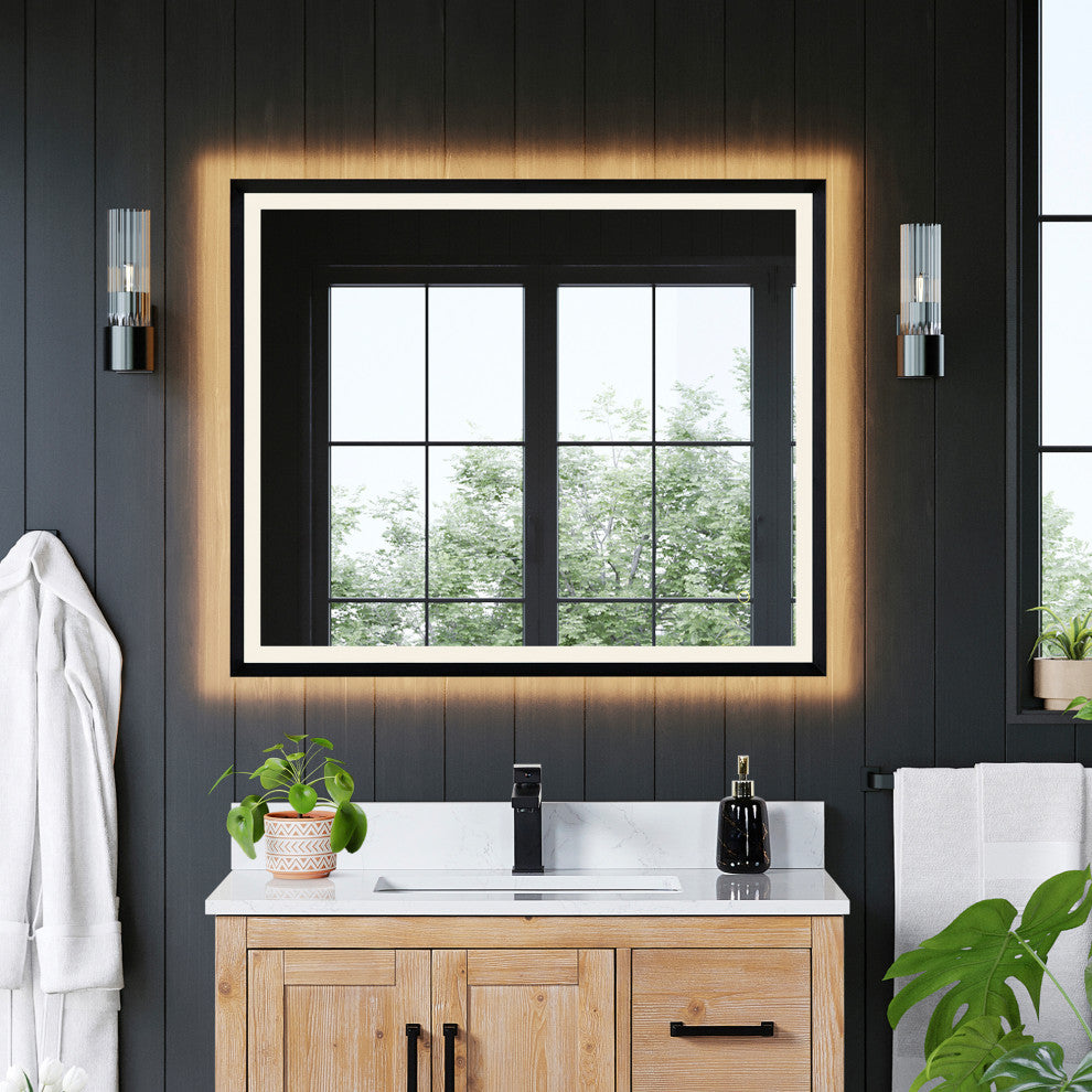 Apollo Anti-Fog Dimmable Vanity, LED Lighted Wall Mirror, Matte Black, 36"