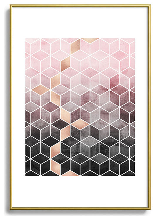 Elisabeth Fredriksson Pink Grey Gradient Cubes Metal Framed Art Print