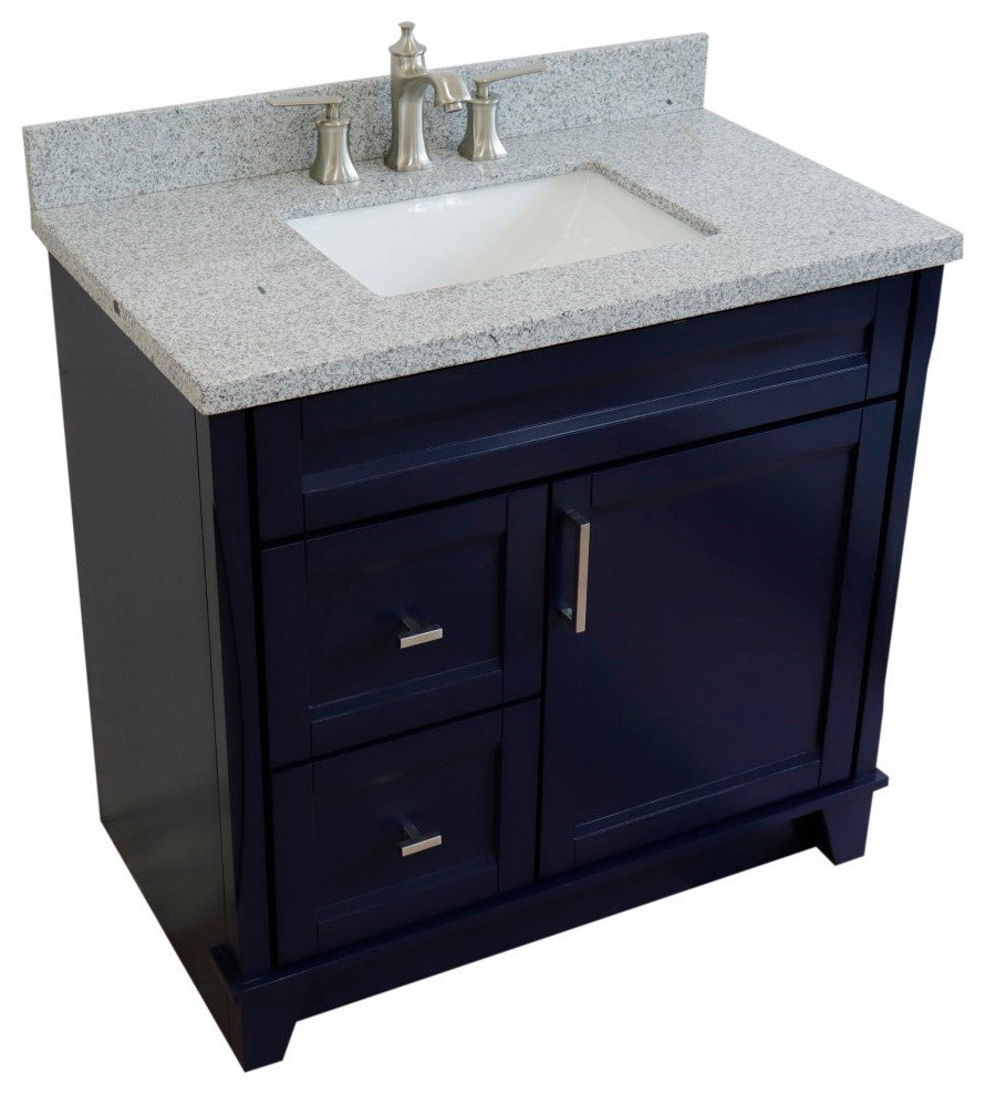 37" Single Sink Vanity, Blue Finish With Gray Granite