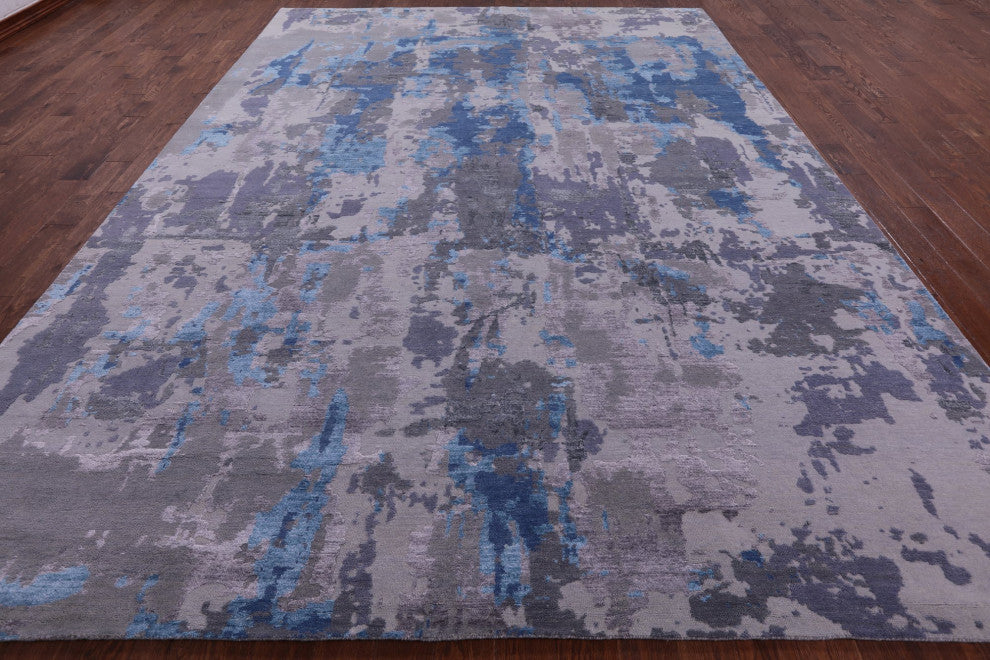 10' 1" X 13' 11" Wool and Silk Modern Hand Knotted Rug Q7246