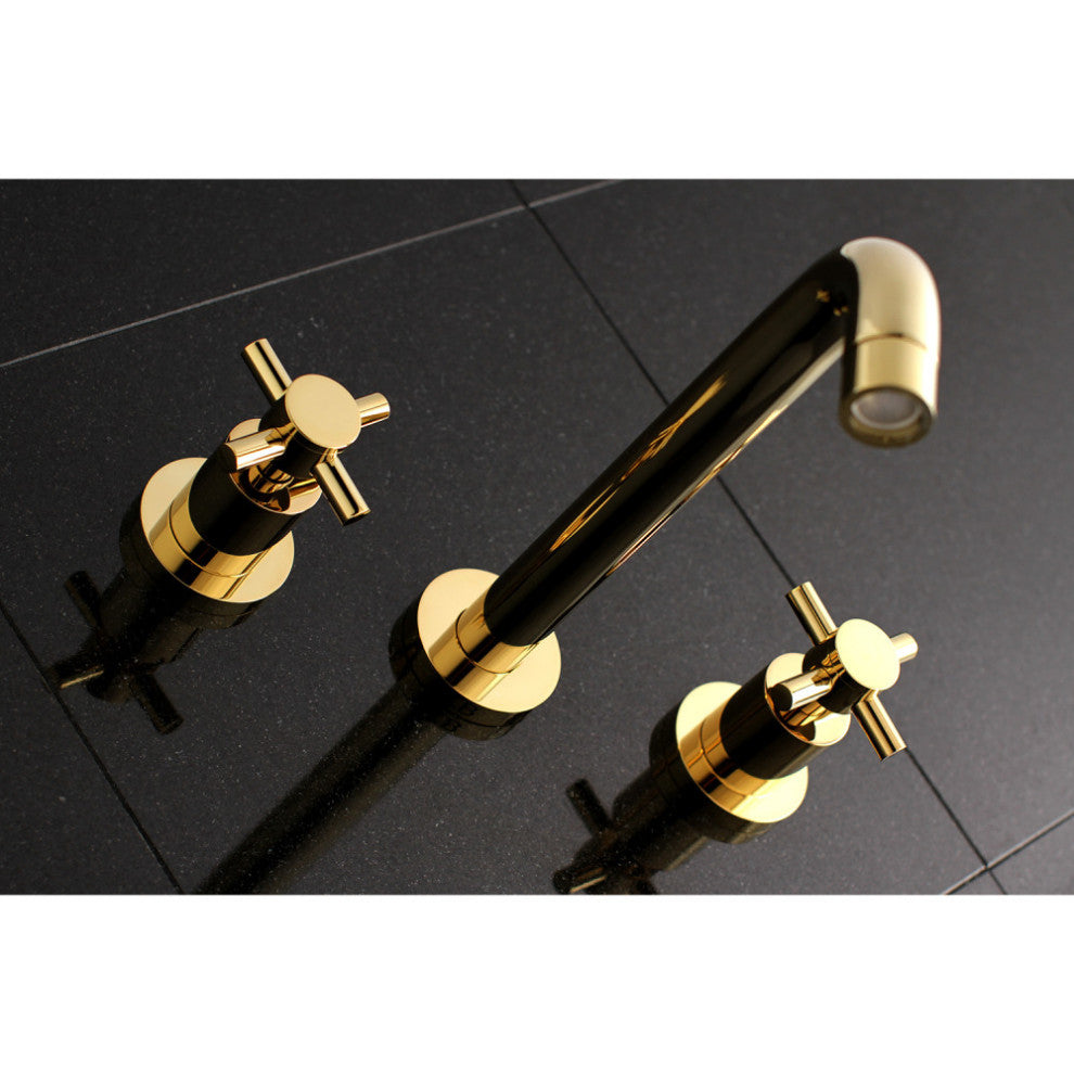 Kingston Brass Two-Handle Wall Mount Tub Faucet, Polished Brass