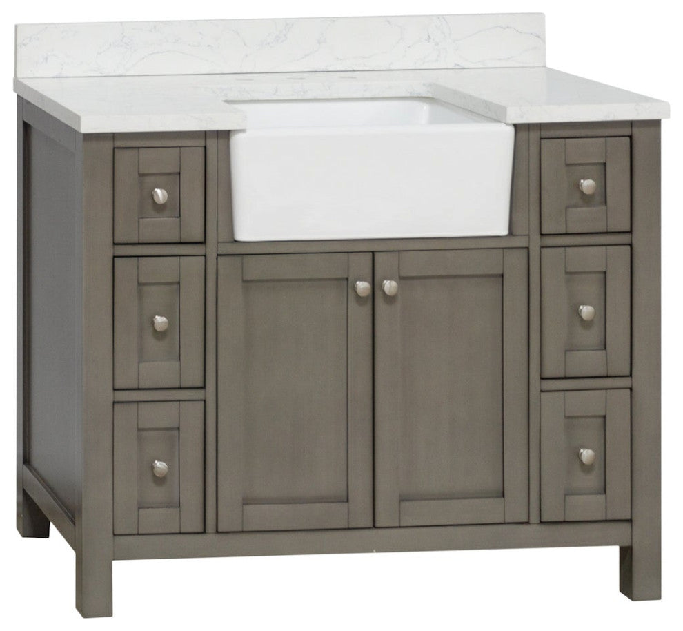 Yorkshire 42" Bathroom Vanity, Weathered Gray, Engineered Marble