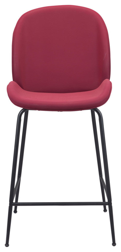 Counter Stool Chair, Steel Metal, Fabric, Red, Black, Bar Kitchen Cafe Bistro