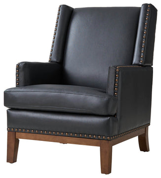 30"W Mid-Century Style Genuine Leather Armchair With Solid Wood Frame, Black