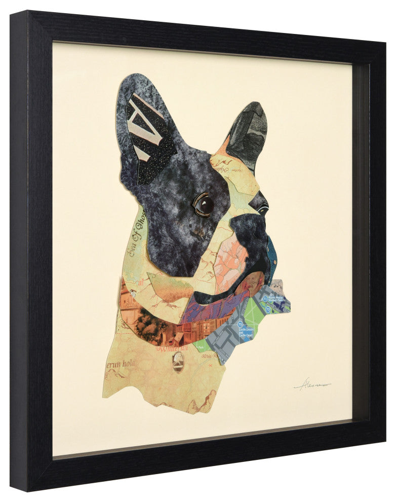 Boston Terrier Dog Dimensional Handmade Collage Wall Art Framed Under Glass