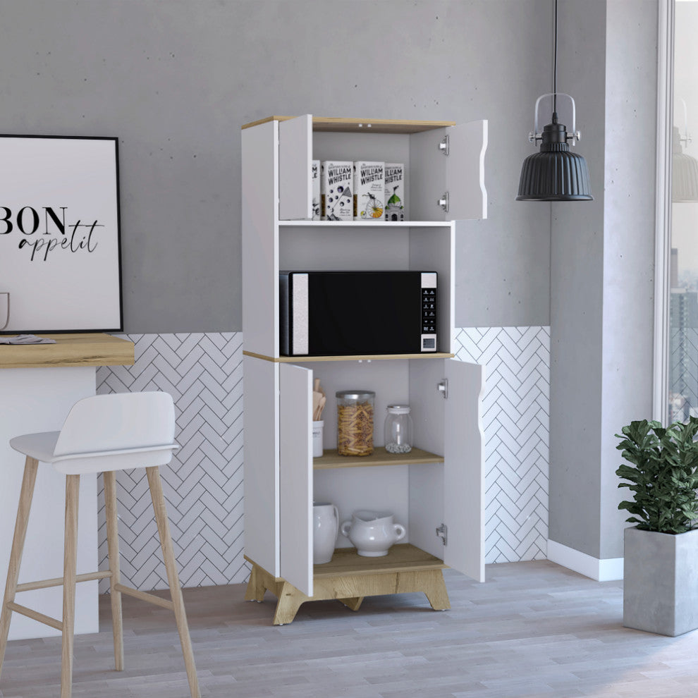 Microwave Tall Cabinet Wallas, Kitchen, Light Oak / White
