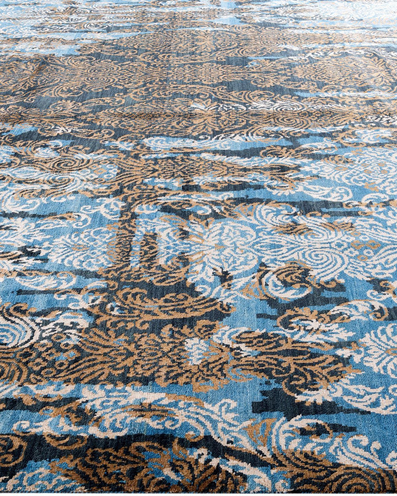 Ikat One-of-a-Kind Hand-Knotted Area Rug Gold, 9' 1" x 12' 3"