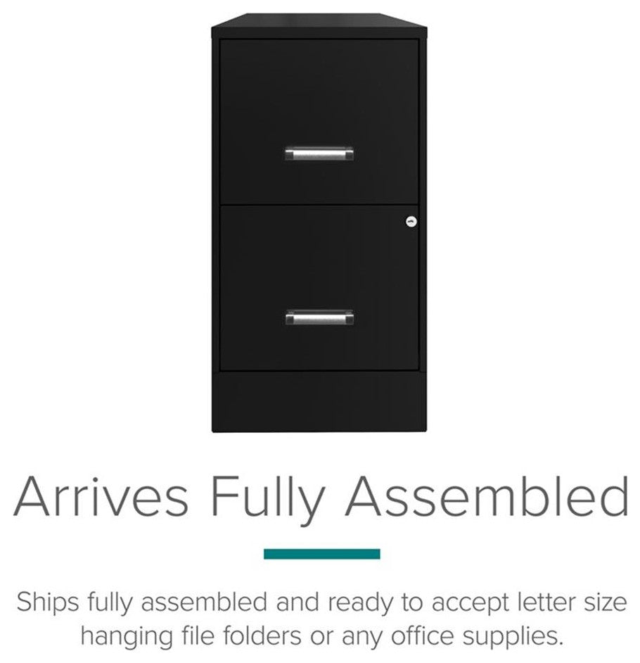 Space Solutions 22" Deep 2 Drawer Metal File Cabinet in Black