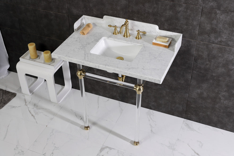 Kingston Brass LMS36MASQ7 36" Carrara Marble Console Sink, Acrylic Legs