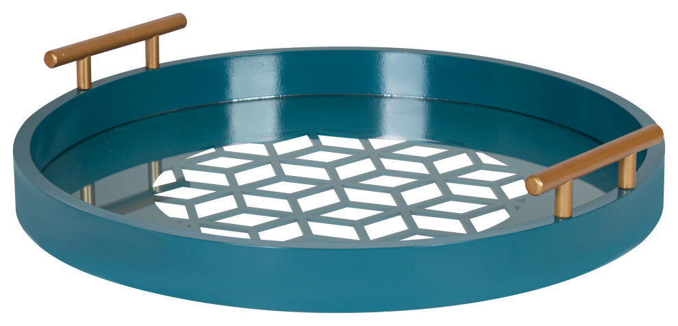 Caspen Round Decorative Tray, Teal 15.5 Diameter