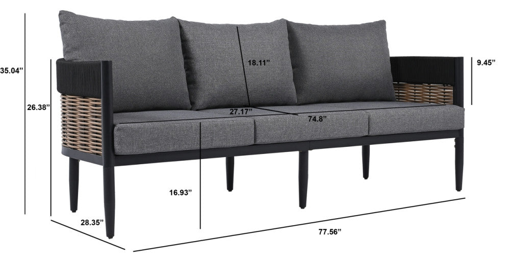 Safavieh Harrison Indoor-Outdoor 3 Seater Sofa, Black/Grey