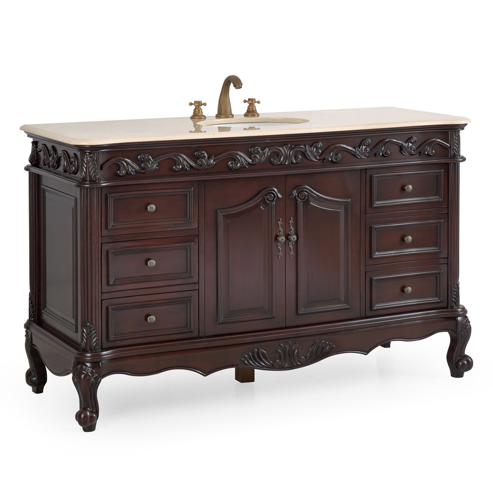 56"� Beckham Cream Marble Top Bathroom Vanity