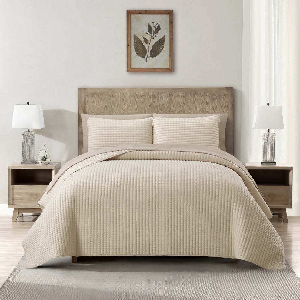 Aurelia 7 Piece Quilt Set, Beige, King