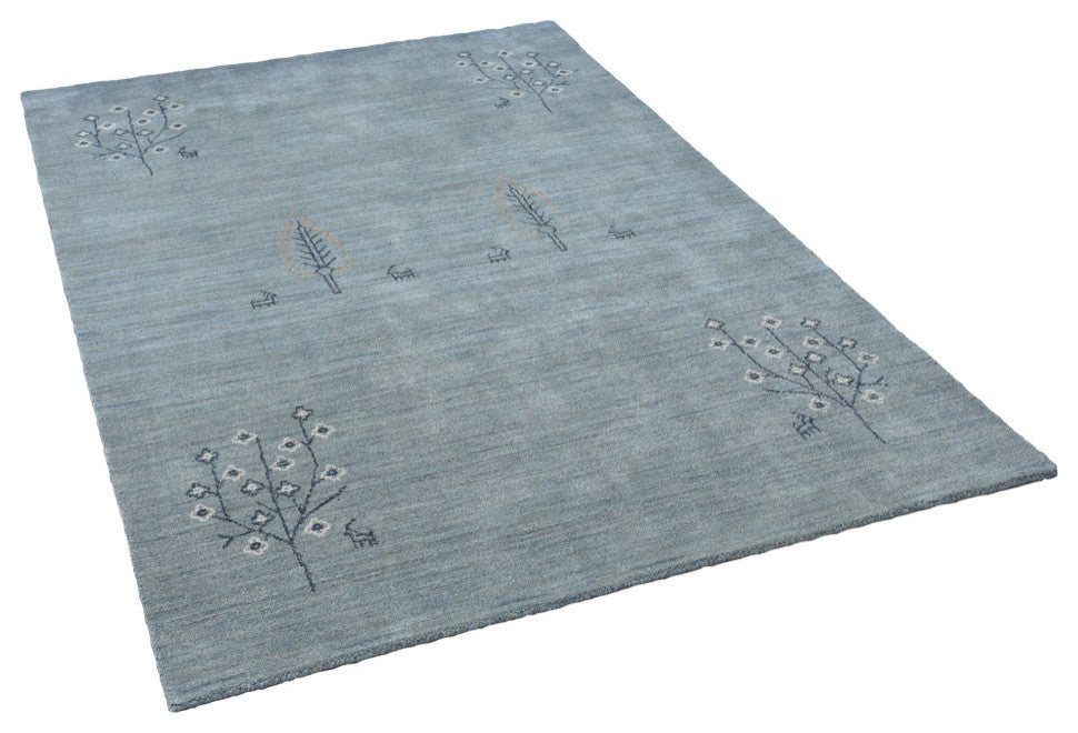 HAND KNOTTED LOOM WOOL ECO - FRIENDLY AREA RUGS  - Light Blue,Contemporary
