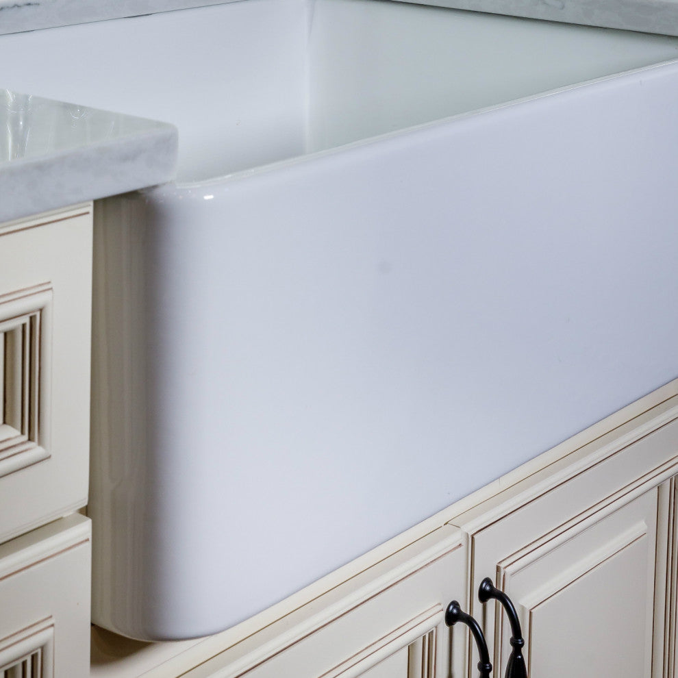 Fine Fixtures White Fireclay Farmhouse Butler Kitchen Sink, 33"