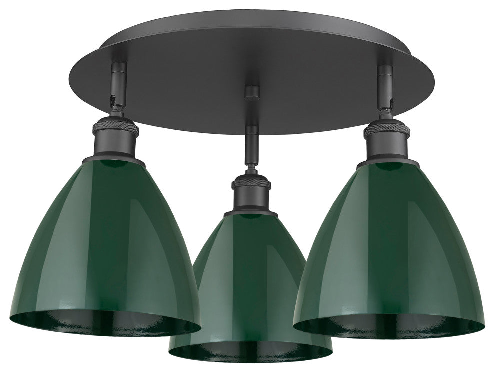 Ballston Dome-3 Light 19" Flush Mount-Matte Black, Green Shade