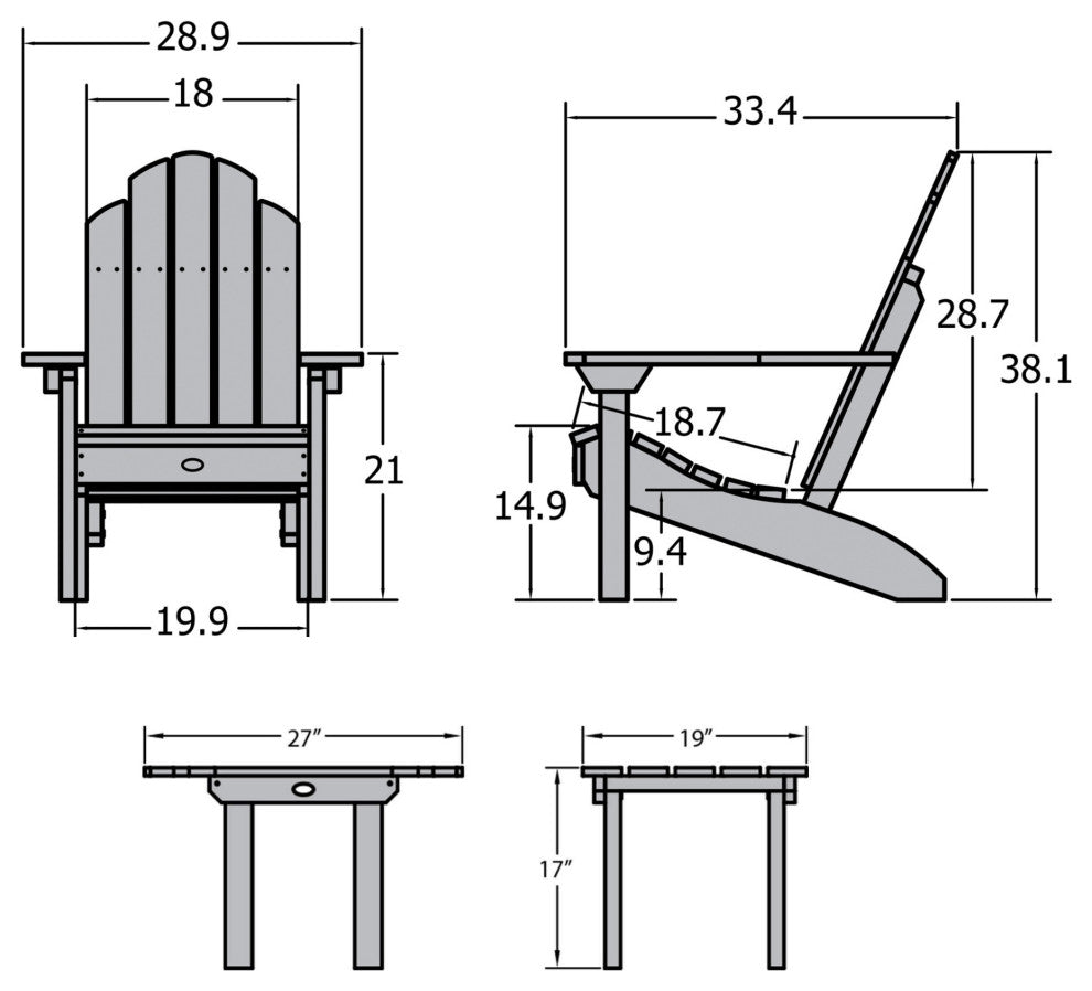 2 Classic Westport Adirondack Chairs with Side Table, Federal Blue