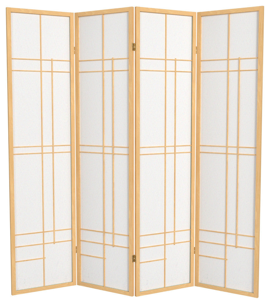 6' Tall Eudes Shoji Screen, Natural, 4 Panels