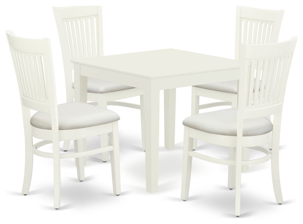 5-Pc Dinette Set 4 Dining Chair, Wood Dining Table, Linen White