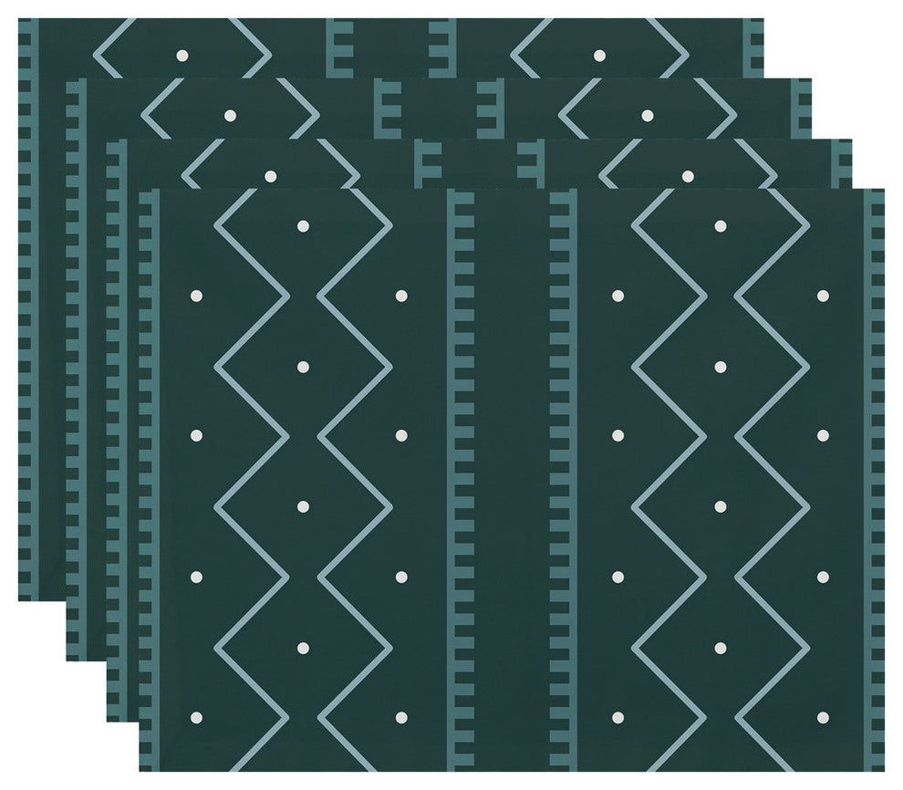 Mudcloth, Geometric Print Placemat, Green (Set of 4), 18 x 14"