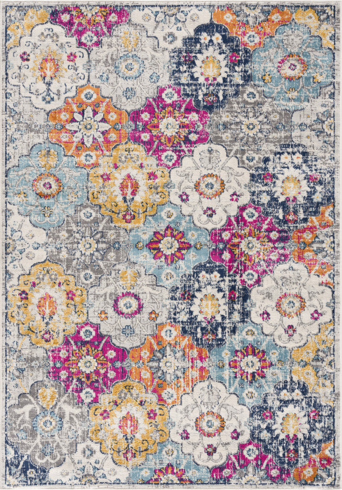 7"x10" Rust Distressed Floral Area Rug
