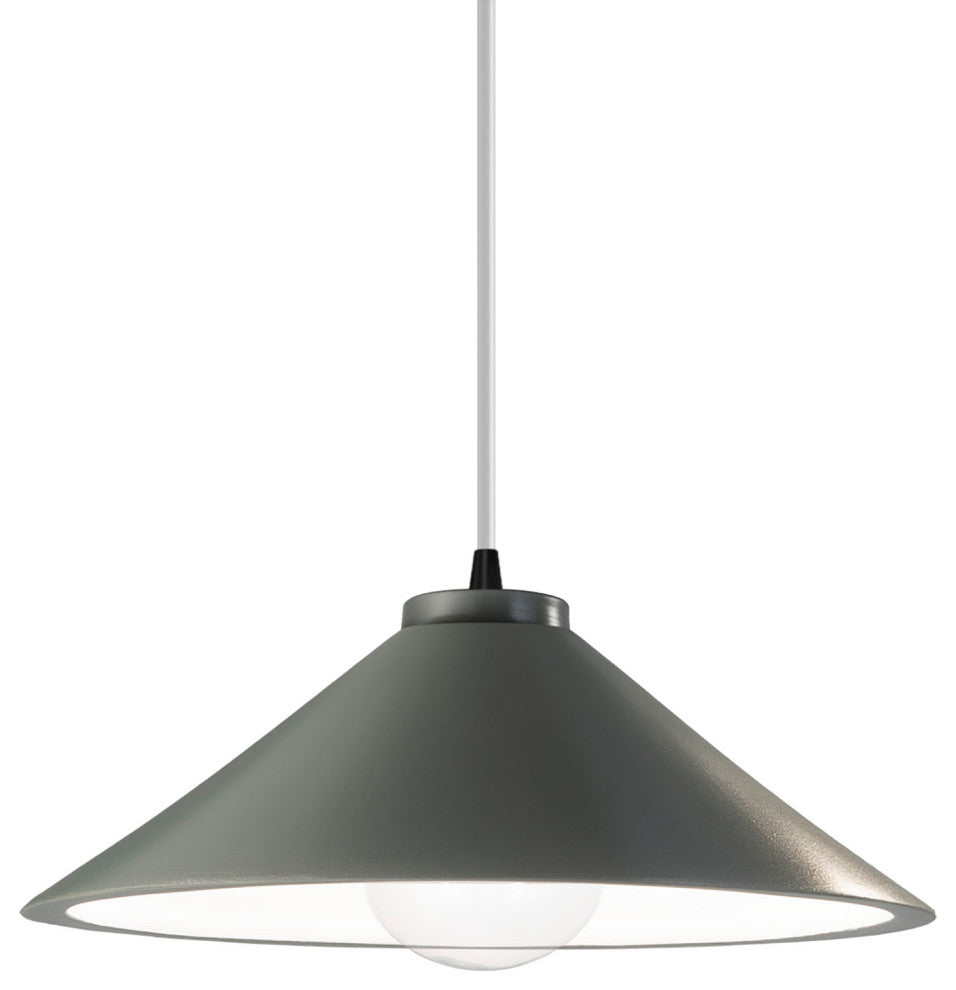 Flare Pendant, Pewter Green, Matte Black, White Cord, Incandescent