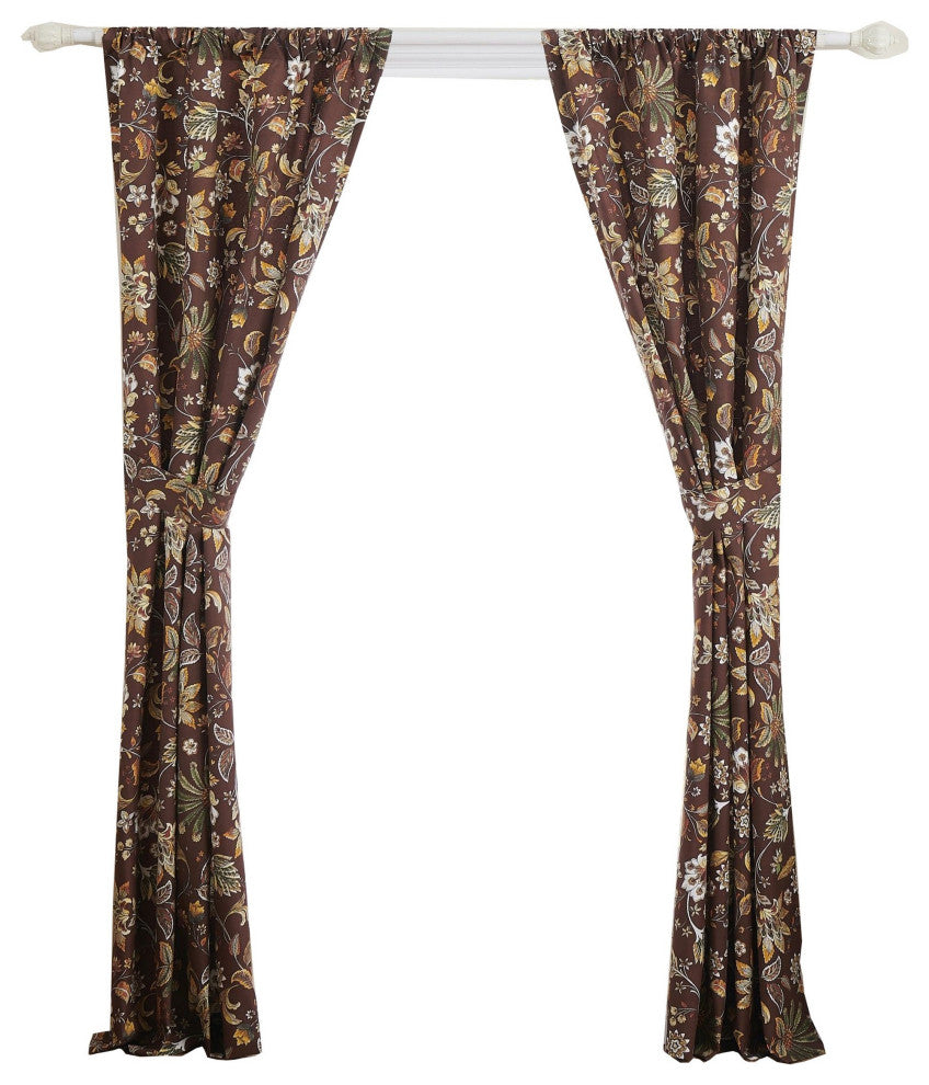 Benzara BM293200 Shower Curtain, Brown Microfiber Polyester, Jacobean Print