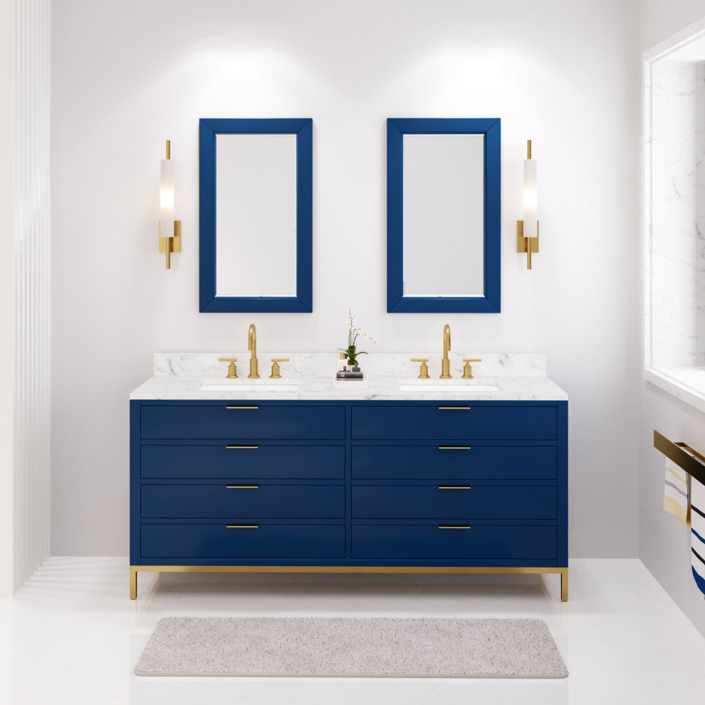Bristol 72" Marble Countertop Vanity, Blue With Gooseneck Faucet