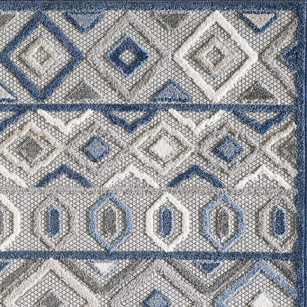 8"x10" Gray Blue Aztec Pattern Indoor Outdoor Area Rug