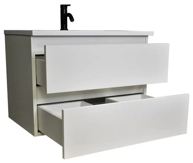 Salt 20Dx24" Floating Bathroom Vanity, Glossy White With Acrylic Top