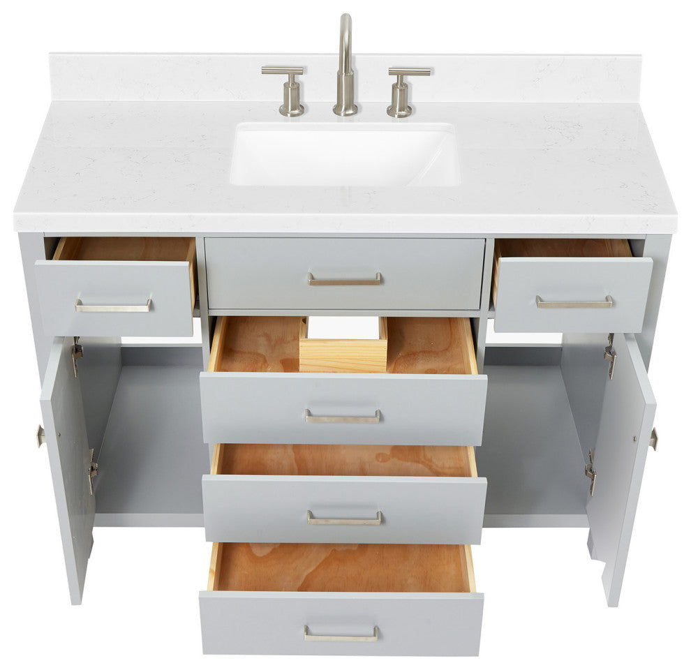 Ariel Bristol 48" Single Rectangle Sink Bathroom Vanity, Carrara Quartz