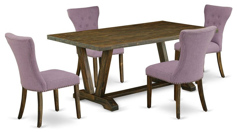 5-Piece, 4 Chairs and Table With Jacobean Table Top, Jacobean
